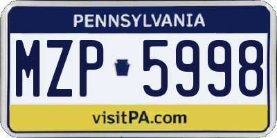 PA license plate MZP5998