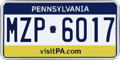 PA license plate MZP6017