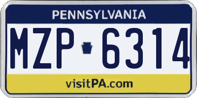 PA license plate MZP6314