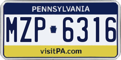 PA license plate MZP6316