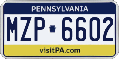 PA license plate MZP6602