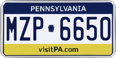 PA license plate MZP6650