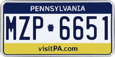 PA license plate MZP6651