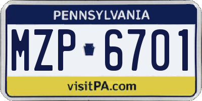 PA license plate MZP6701