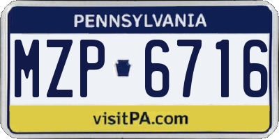 PA license plate MZP6716
