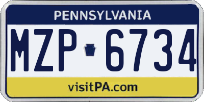 PA license plate MZP6734