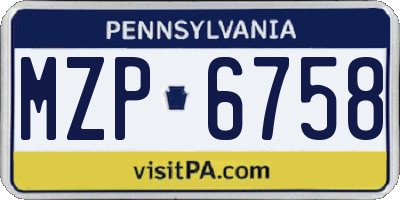 PA license plate MZP6758