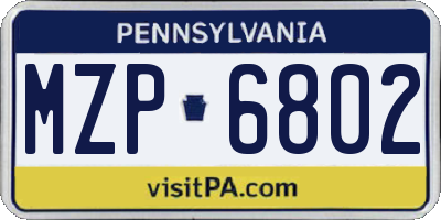 PA license plate MZP6802