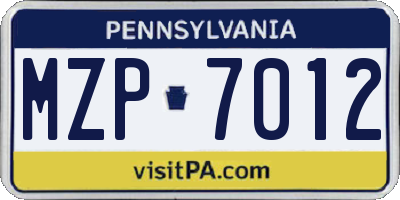 PA license plate MZP7012