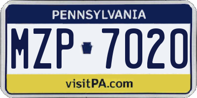 PA license plate MZP7020