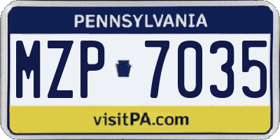 PA license plate MZP7035
