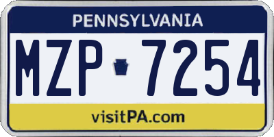 PA license plate MZP7254