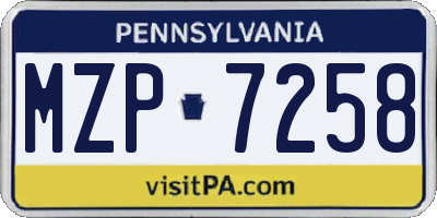 PA license plate MZP7258