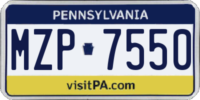 PA license plate MZP7550