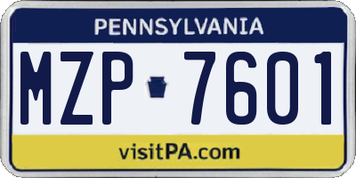PA license plate MZP7601
