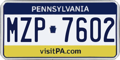 PA license plate MZP7602