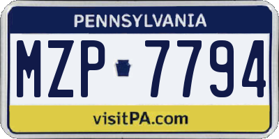 PA license plate MZP7794