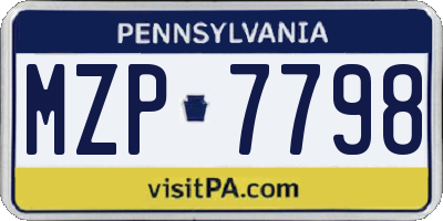 PA license plate MZP7798