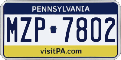 PA license plate MZP7802