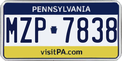 PA license plate MZP7838