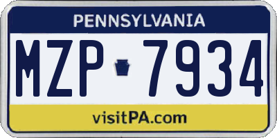 PA license plate MZP7934