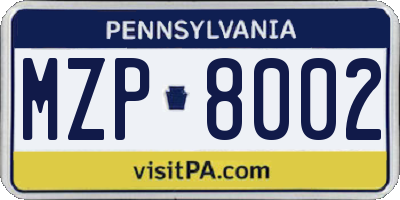 PA license plate MZP8002