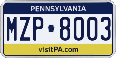 PA license plate MZP8003