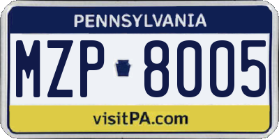 PA license plate MZP8005