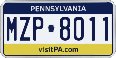 PA license plate MZP8011