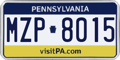 PA license plate MZP8015