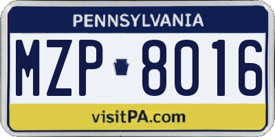 PA license plate MZP8016
