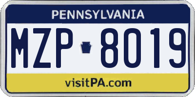 PA license plate MZP8019