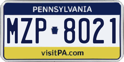PA license plate MZP8021