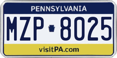 PA license plate MZP8025