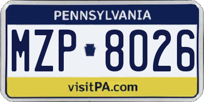 PA license plate MZP8026
