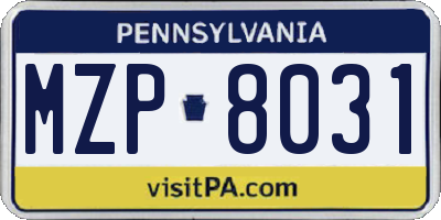 PA license plate MZP8031