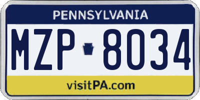PA license plate MZP8034