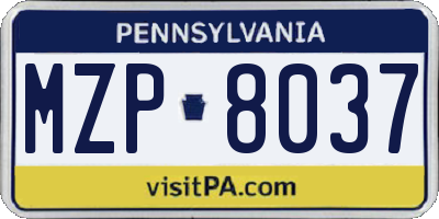 PA license plate MZP8037