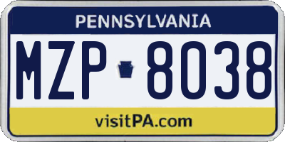PA license plate MZP8038