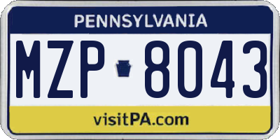 PA license plate MZP8043