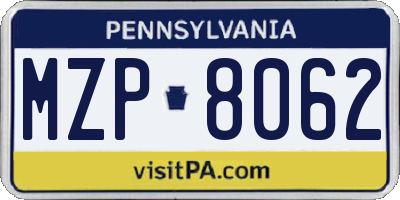 PA license plate MZP8062
