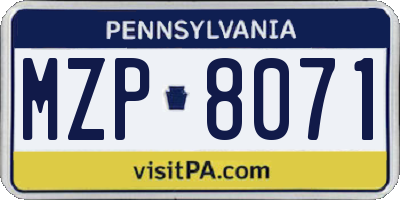 PA license plate MZP8071