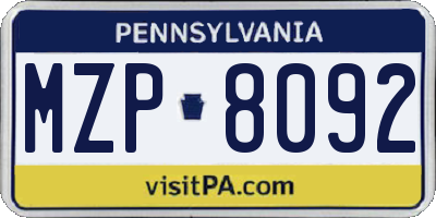 PA license plate MZP8092