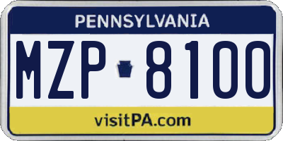 PA license plate MZP8100