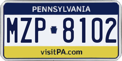 PA license plate MZP8102