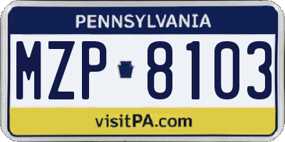 PA license plate MZP8103