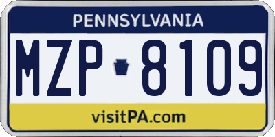 PA license plate MZP8109