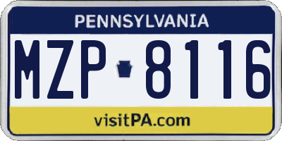 PA license plate MZP8116