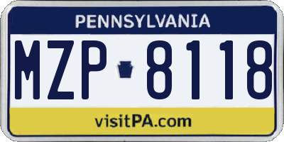 PA license plate MZP8118