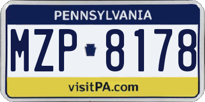 PA license plate MZP8178